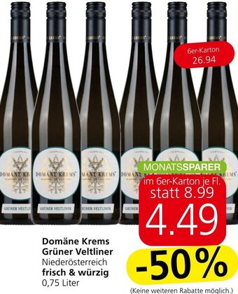 Spar Domäne Krems Grüner Veltliner Niederösterreich frisch & würzig 0,75 Liter Angebot