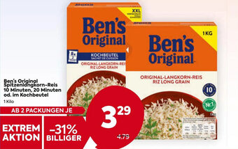 Billa Ben's Original Spitzenlangkorn-Reis 10 Minuten, 20 Minuten od. im Kochbeutel 1 Kilo Angebot