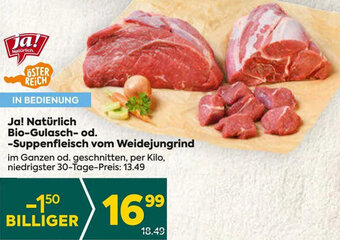 Billa Ja! Natürlich Bio-Gulasch- od. -Suppenfleisch vom Weidejungrind Angebot