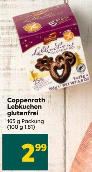 Billa Coppenrath Lebkuchen glutenfrei 165 g Packung Angebot