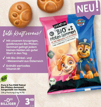 Billa Pure & Fun PAW Patrol Bio Pfoten-Semmerl hergestellt von Haubis 236 g Packung Angebot
