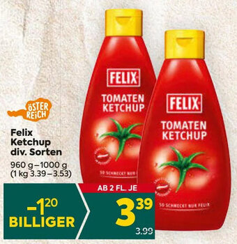 Billa Felix Ketchup div. Sorten 960 g- 1000 g Angebot