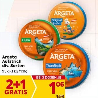 Billa Argeta Aufstrich div. Sorten 95 g Angebot