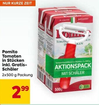 Billa Pomito Tomaten in Stücken inkl. Gratis-Schäler 2x500 g Packung Angebot