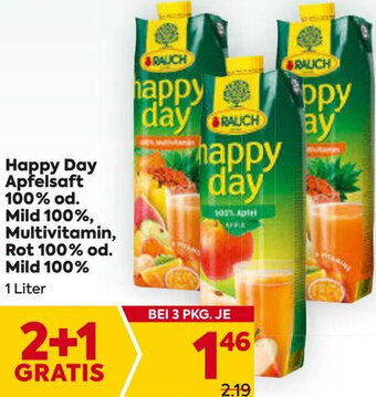 Billa Happy Day Apfelsaft 100% od. Mild 100%, Multivitamin, Rot 100% od. Mild 100% 1 Liter Angebot