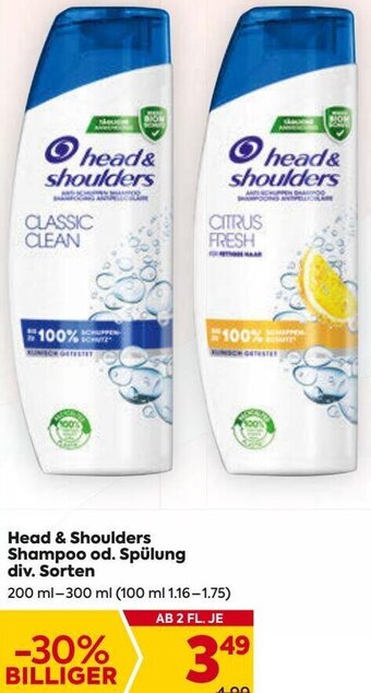 Billa Head & Shoulders Shampoo od. Spülung div. Sorten 200 ml- 300 mk Angebot