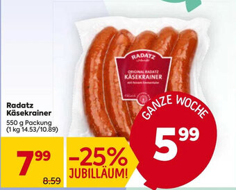 Billa Radatz Käsekrainer 550 g Packung Angebot