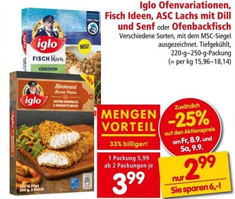 Interspar Iglo Ofenvariationen, Fisch Ideen, ASC Lachs mit Dill und Senf oder Ofenbackfisch 220 g- 250 g Angebot