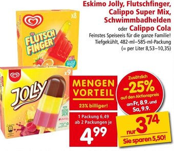 Interspar Eskimo Jolly, Flutschfinger, Calippo Super Mix, Schwimmbadhelden oder Calippo Cola 482-ml-585-ml-Packung Angebot