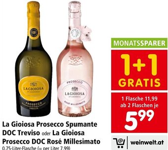 Interspar La Gioiosa Prosecco Spumante DOC Treviso oder La Gioiosa Prosecco DOC Rosé Millesimato 0,75-Liter-Flasche Angebot