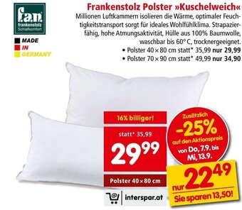 Interspar Frankenstolz Polster »Kuschelweich<< 40 x 80 cm Angebot
