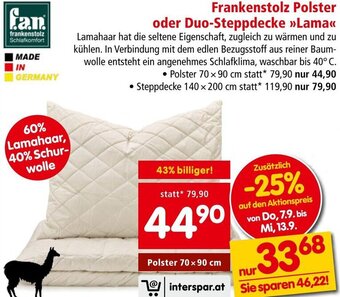 Interspar Frankenstolz Polster oder Duo-Steppdecke >>Lama<< 70 x 90 cm Angebot