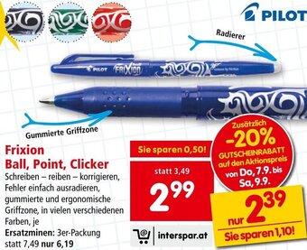 Interspar PILOT Frixion Ball, Point, Clicker Angebot