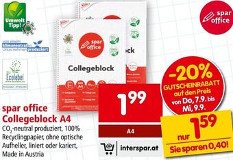 Interspar spar office Collegeblock A4 Angebot