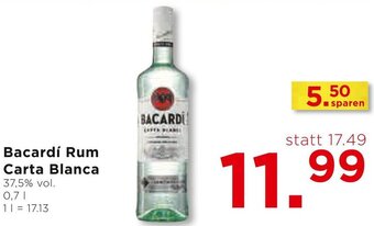 Unimarkt Bacardí Rum Carta Blanca 37,5% vol. 0,7L Angebot