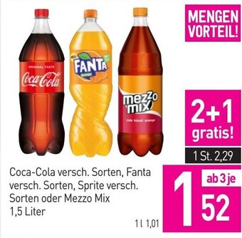 Sutterlüty Coca-Cola versch. Sorten, Fanta versch. Sorten, Sprite versch. Sorten oder Mezzo Mix 1,5 Liter Angebot