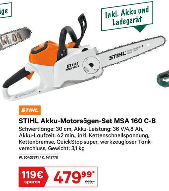 Lagerhaus STIHL Akku-Motorsägen-Set MSA 160 C-B Angebot