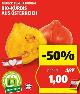 Hofer ZURÜCK ZUM URSPRUNG BIO-KÜRBIS AUS ÖSTERREICH Angebot