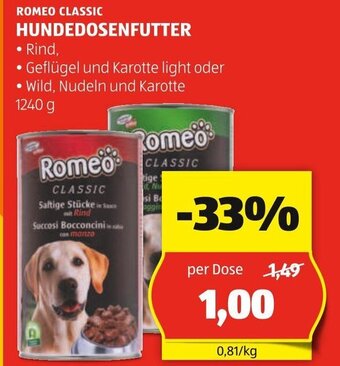Hofer ROMEO CLASSIC HUNDEDOSENFUTTER 1240 g Angebot
