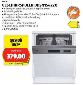 Hofer BEKO GESCHIRRSPÜLER BDSN15422X Angebot