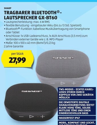 Hofer TRAGBARER BLUETOOTH- LAUTSPRECHER GX-BT60 Angebot