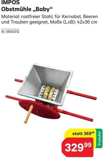 Lagerhaus IMPOS Obstmühle ,,Baby" Angebot