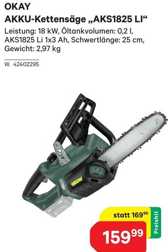 Lagerhaus OKAY AKKU-Kettensäge „AKS1825 LI" Angebot