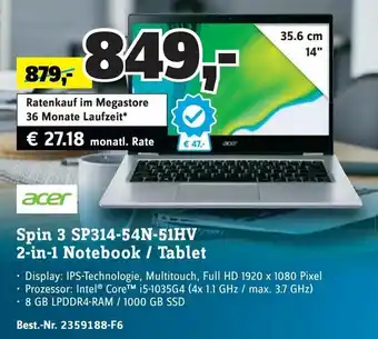 Conrad Acer Spin 3 SP314-54N-51HV 2-in-1 Notebook/Tablet Angebot