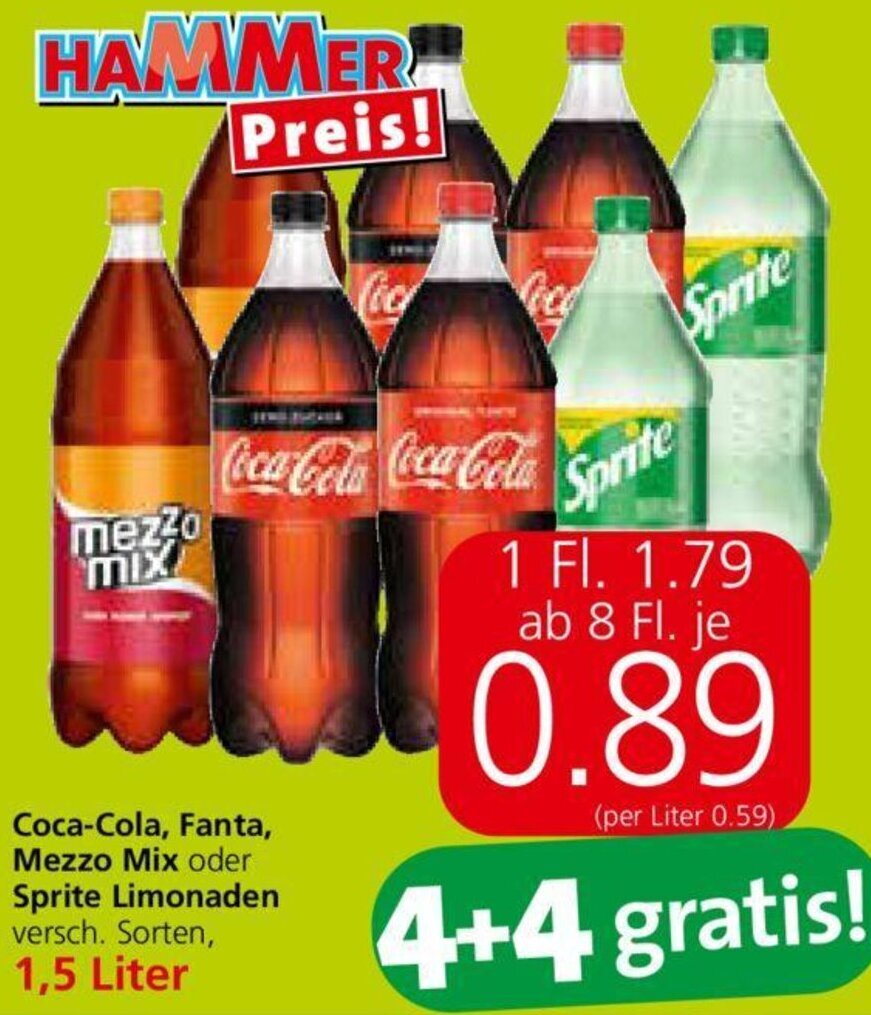 CocaCola Fanta Mezzo Mix Oder Sprite Limonaden 1,5 Liter Angebot bei Spar