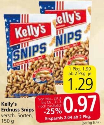 Spar Kelly's Erdnuss Snips 150g Angebot