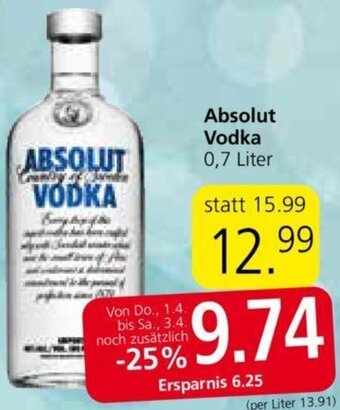 Spar Absolut Vodka 0,7 Liter Angebot