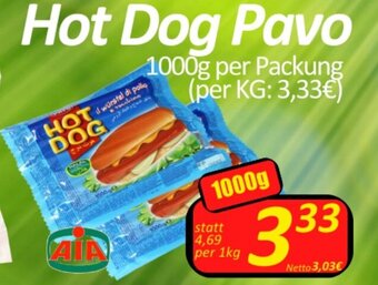 Wurstico Hot Dog Pavo 1000g per Packung Angebot