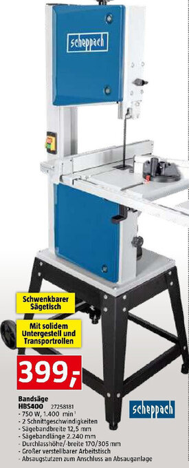 Bauhaus scheppach Bandsäge HBS400 Angebot