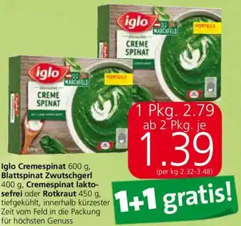 Spar Iglo Cremespinat 600g Blattspinat Zwutschgerl 400g Angebot