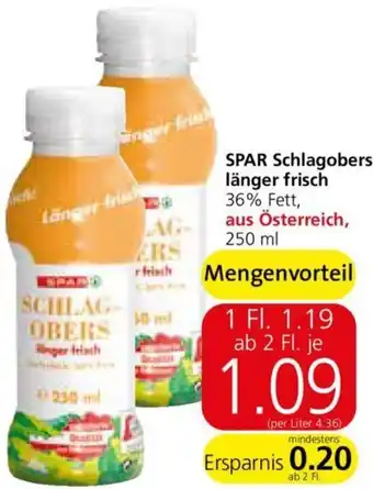 Spar Spar Schlagobers Länger Frisch 250ml Angebot