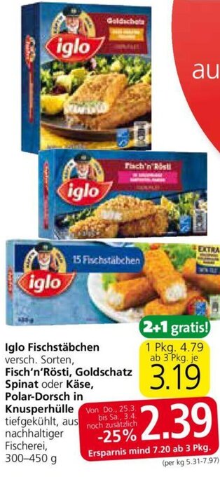 Spar Iglo Fischstäbchen 300-450g Angebot