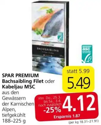 Spar Bachsaibling Filet Oder Kabeljau Msc 188-225g Angebot