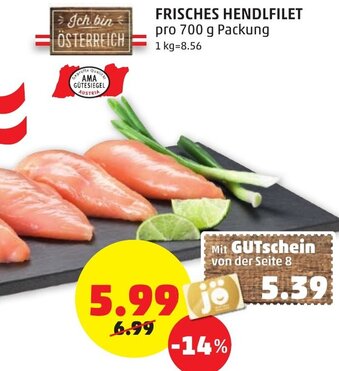 PENNY Frisches Hendlfilet Pro 700g Angebot
