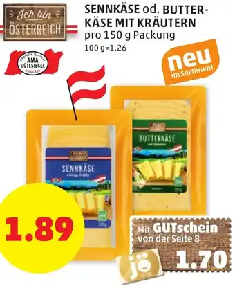 PENNY Sennkäse Od. Butter Käse Mit Kräutern 150g Angebot