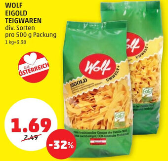 PENNY WOLF EIGOLD TEIGWAREN div. Sorten pro 500 g Packung Angebot