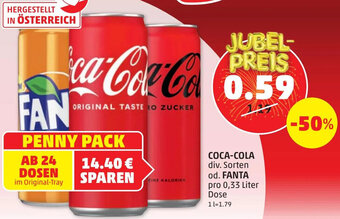 PENNY COCA-COLA div. Sorten od. FANTA pro 0,33 Liter Dose Angebot
