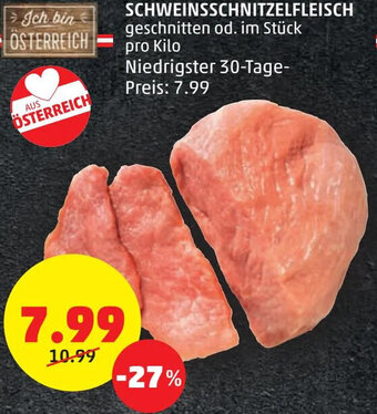 PENNY SCHWEINSSCHNITZELFLEISCH geschnitten od. im Stück pro Kilo Angebot