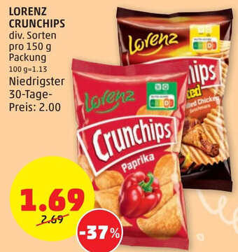 PENNY LORENZ CRUNCHIPS div. Sorten pro 150 g Packung Angebot