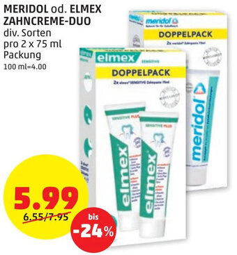 PENNY MERIDOL od. ELMEX ZAHNCREME-DUO div. Sorten pro 2 x 75 ml Angebot