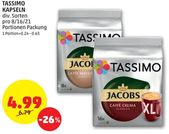PENNY TASSIMO KAPSELN div. Sorten pro 8/16/21 Portionen Packung Angebot