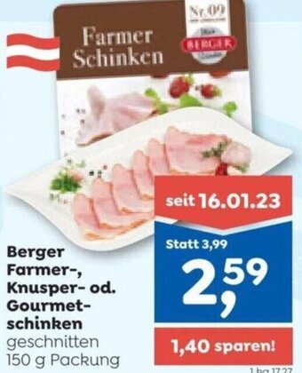 ADEG Berger Farmer-, Knusper- od. Gourmet-schinken geschnitten 150 g Packung Angebot