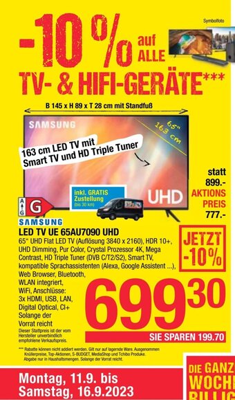 Maximarkt SAMSUNG LED TV UE 65AU7090 UHD Angebot