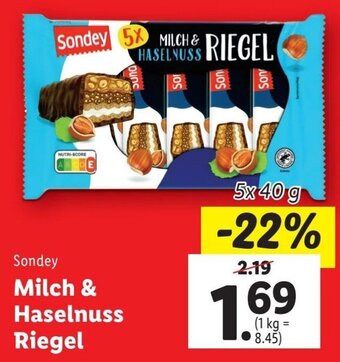 Lidl Sondey Milch & Haselnuss Riegel 5x 40 g Angebot