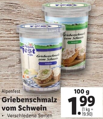 Lidl Alpenfest Griebenschmalz vom Schwein 100 g Angebot