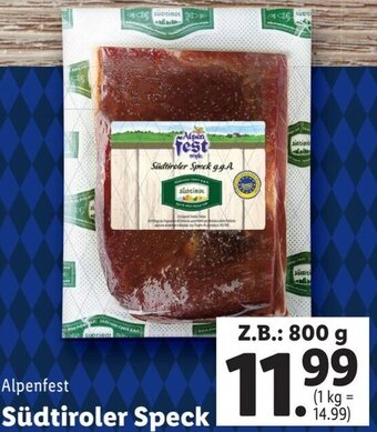 Lidl Alpenfest Südtiroler Speck 800 g Angebot
